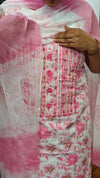 Pink and White Cotton Suit with Chiffon Dupatta