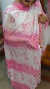 Pink and White Cotton Suit with Chiffon Dupatta
