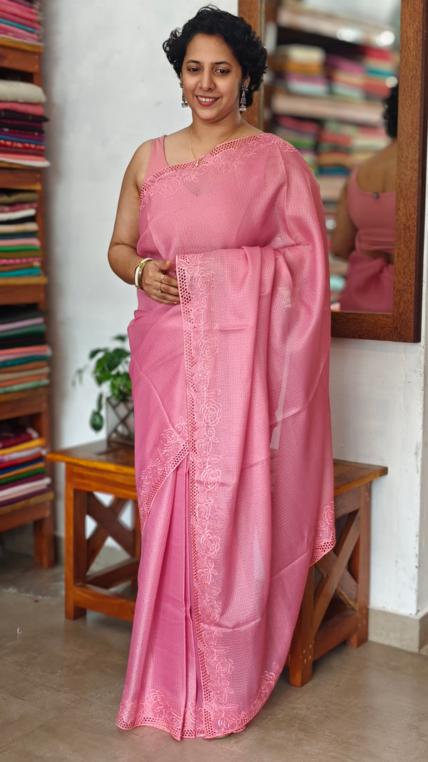 Blush Pink Kota Saree with Cutwork - 409M - 2