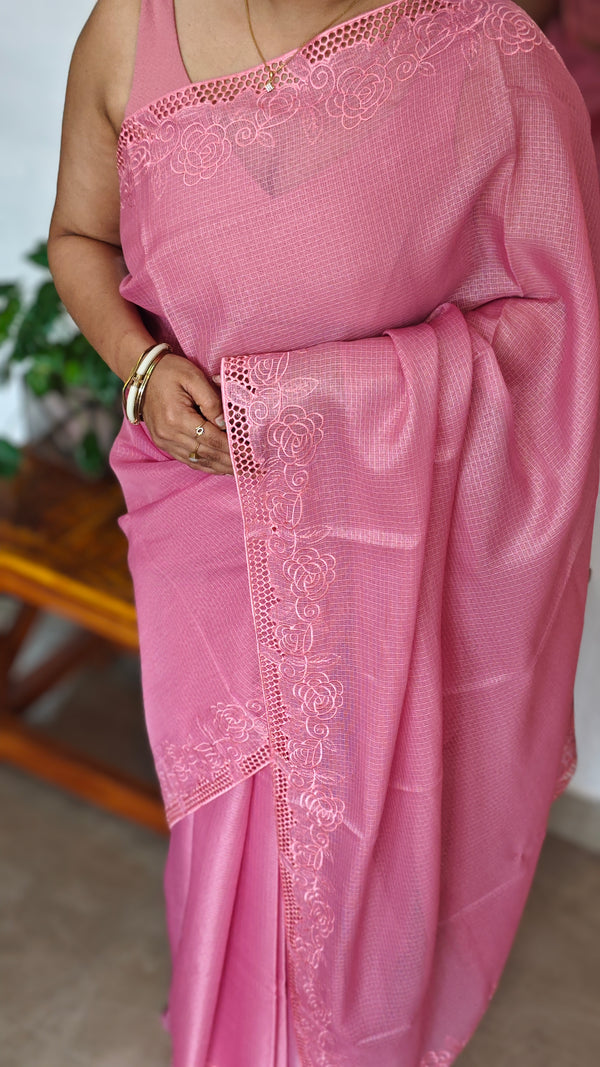 Blush Pink Kota Saree with Cutwork - 409M - 2