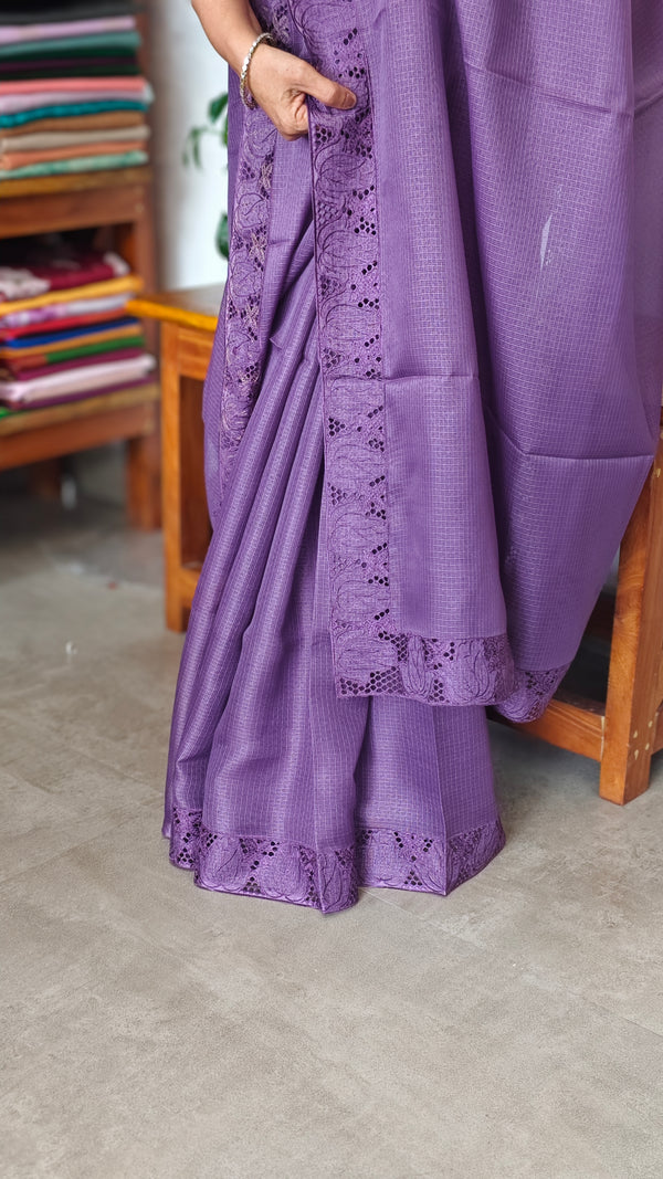 Purple Net Kota Saree with Cutwork - 409M