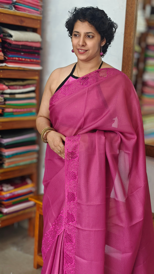 Fuchsia Pink Kota Saree with Cutwork - 409M - 2
