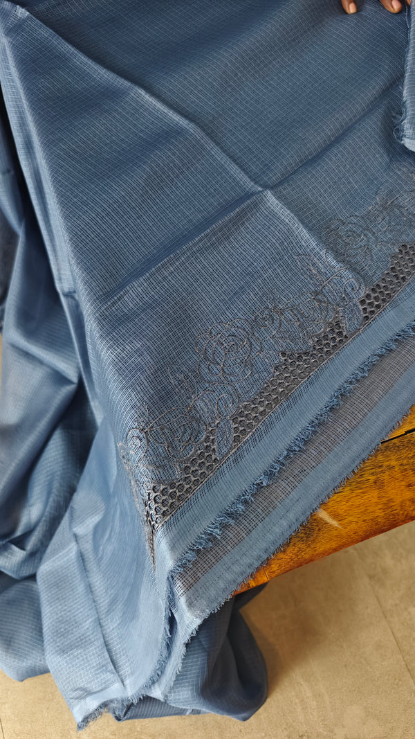 Agean Blue Net Kota Saree with Cutwork - 409M - 2