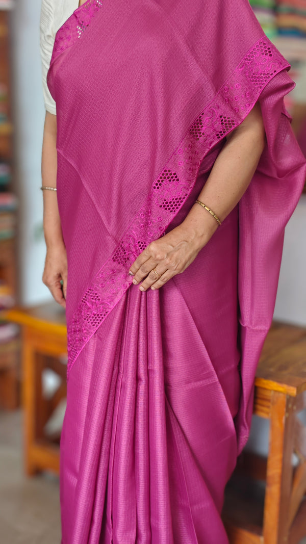 Fuchsia Pink Kota Saree with Cutwork - 409M - 3