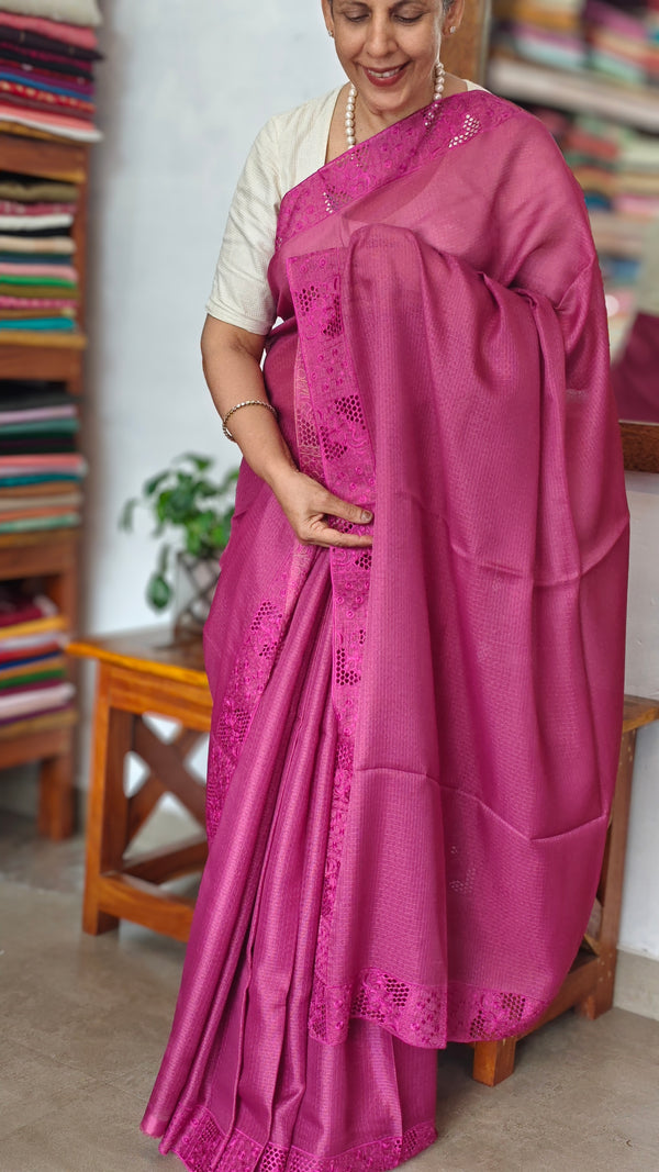 Fuchsia Pink Kota Saree with Cutwork - 409M - 3