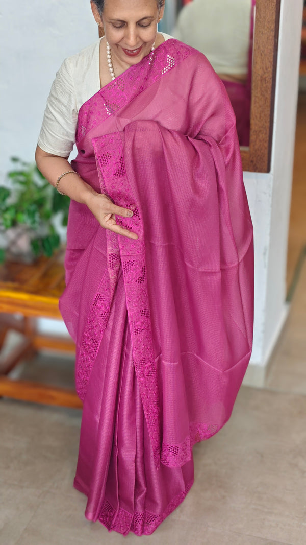 Fuchsia Pink Kota Saree with Cutwork - 409M - 3