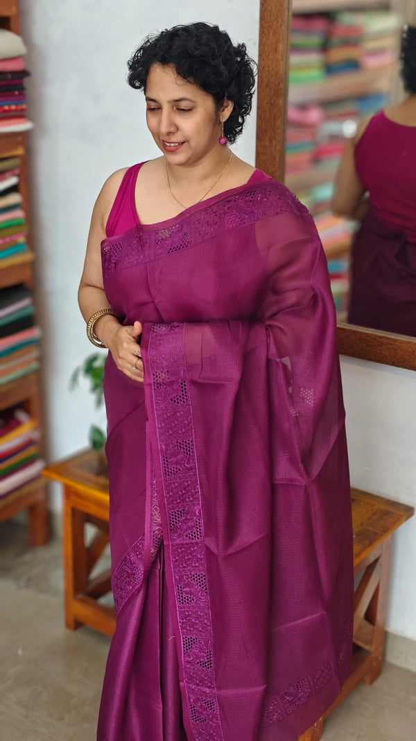 Wine shade Kota Saree with Cutwork - 409M