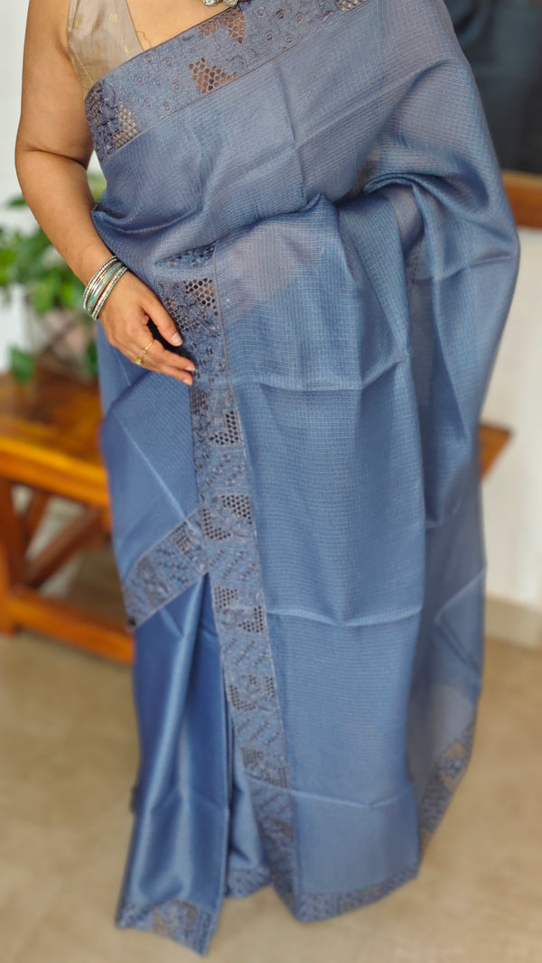 Agean Blue Kota Saree with Cutwork - 409M - 3