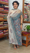 Blue Printed Cotton Suit with Chiffon Dupatta