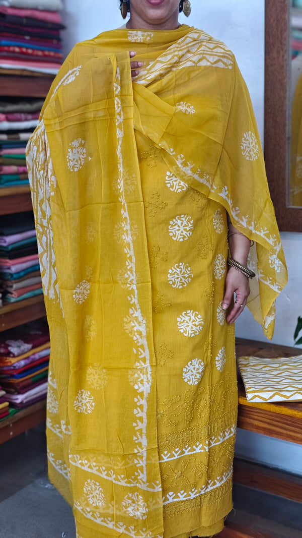 Mustard Cotton Block Printed Suit