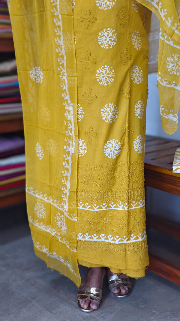 Mustard Cotton Block Printed Suit