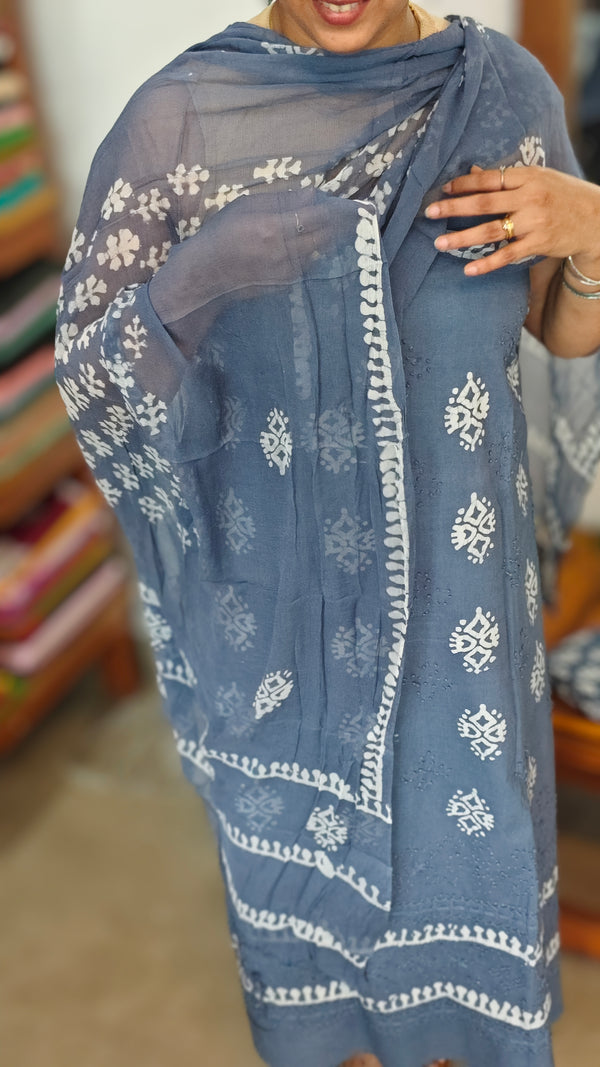 Grey Block Printed Cotton Suit