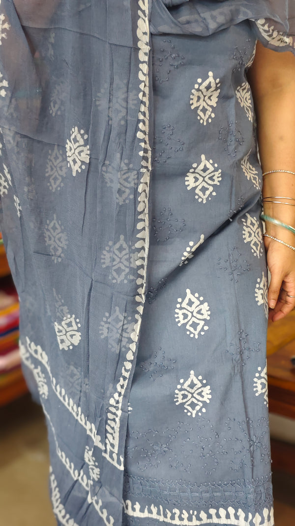 Grey Block Printed Cotton Suit
