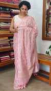 Baby Pink Multi Thread Embroidered Tussar Silk Saree - H149
