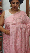 Baby Pink Multi Thread Embroidered Tussar Silk Saree - H149