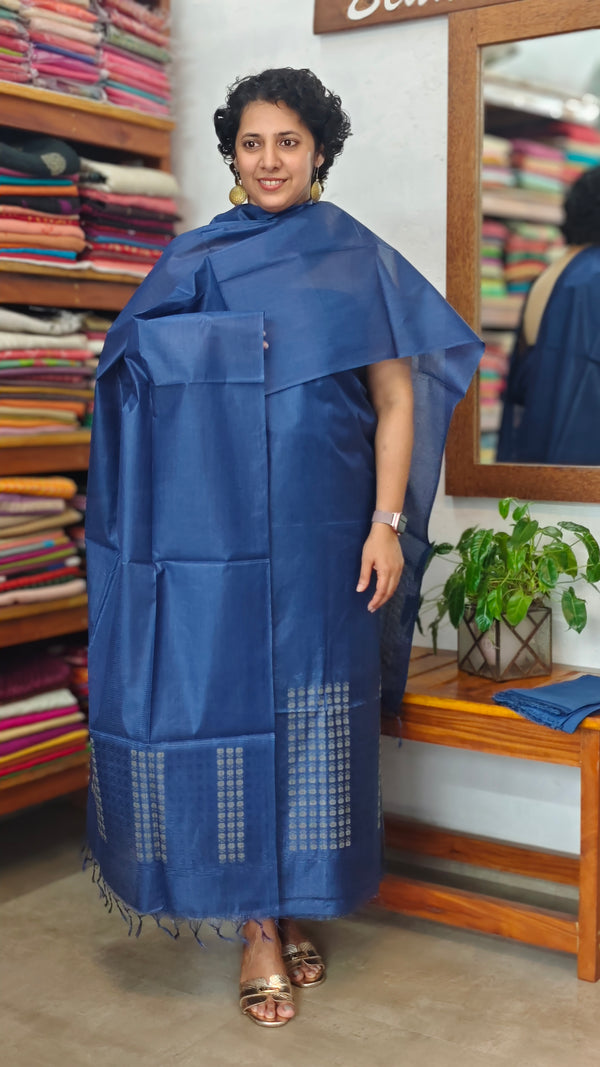 Blue Lined Noil Tussar Silk Suit