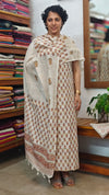 Mustard and Pink Block printed Bhagalpuri Linen Suit