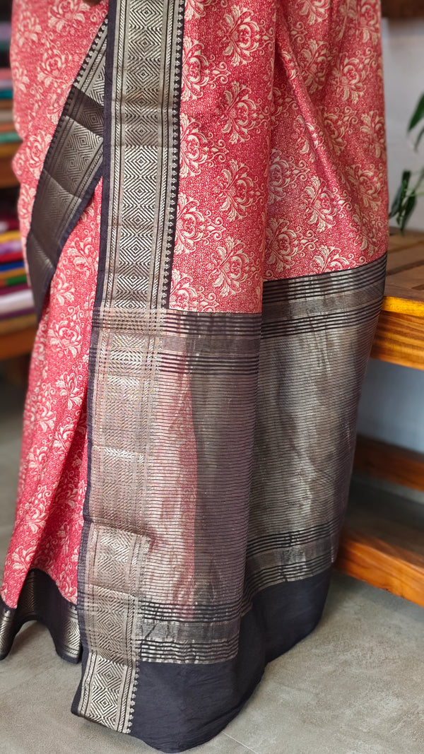 Red and Black Chanderi Banarasi Saree