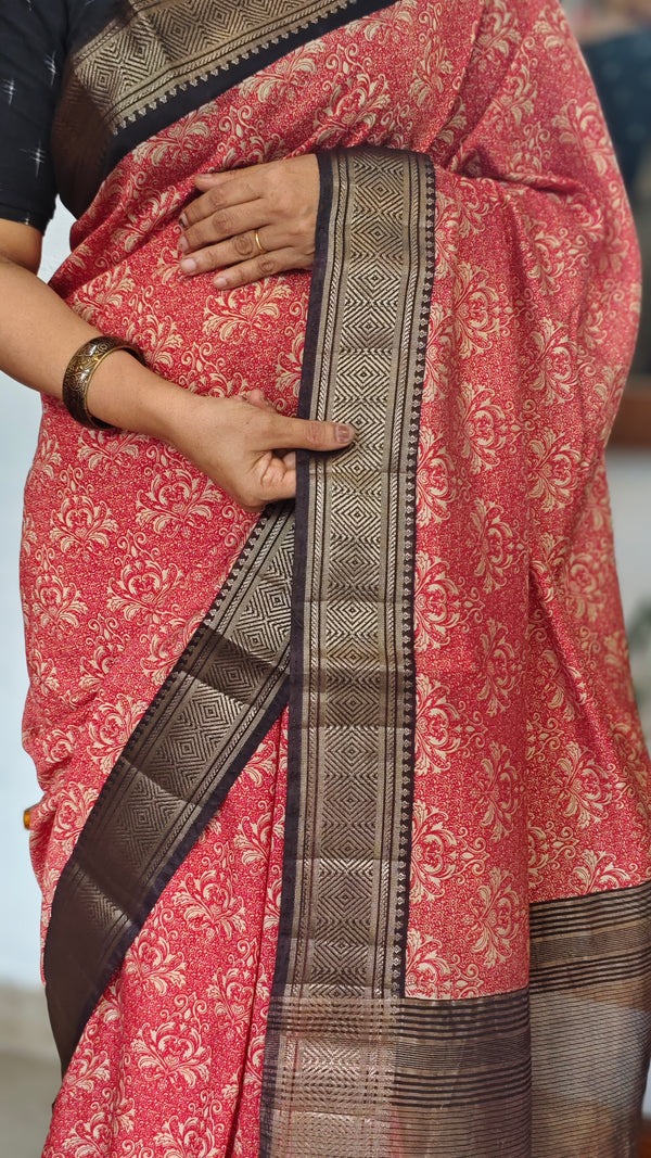 Red and Black Chanderi Banarasi Saree