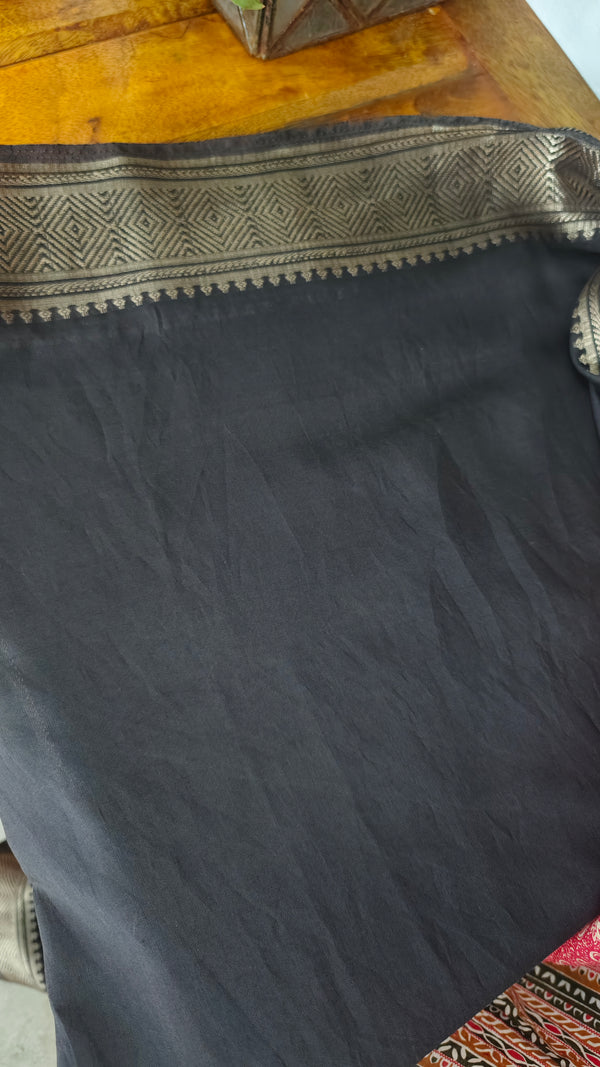 Red and Black Chanderi Banarasi Saree