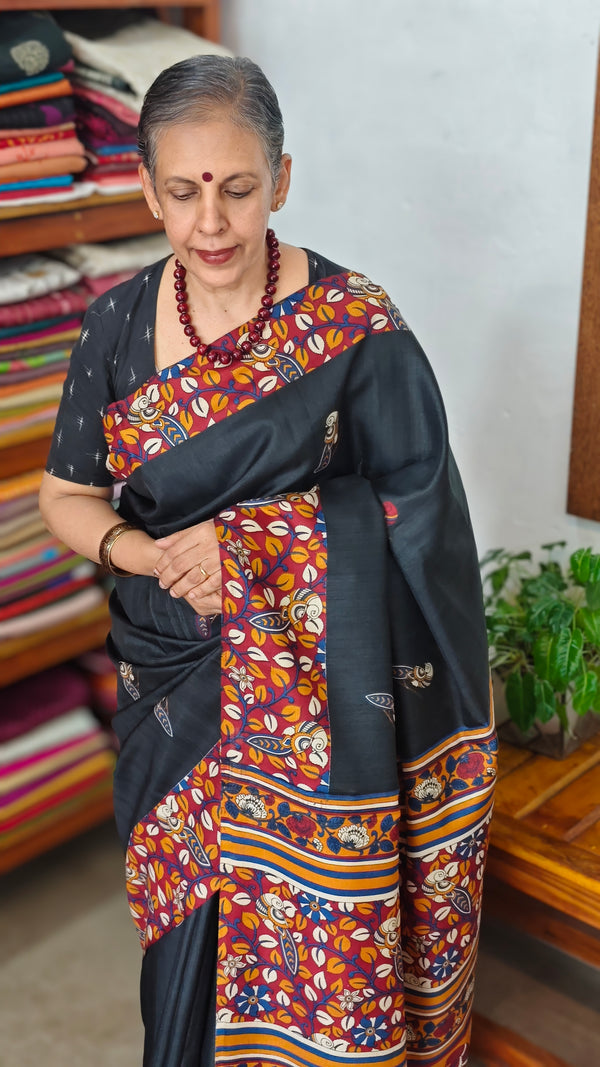 Black Printed Semi Silk Saree