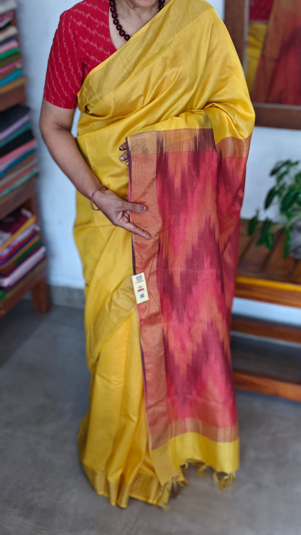 Mustard and Red Silk Saree (Discounted)