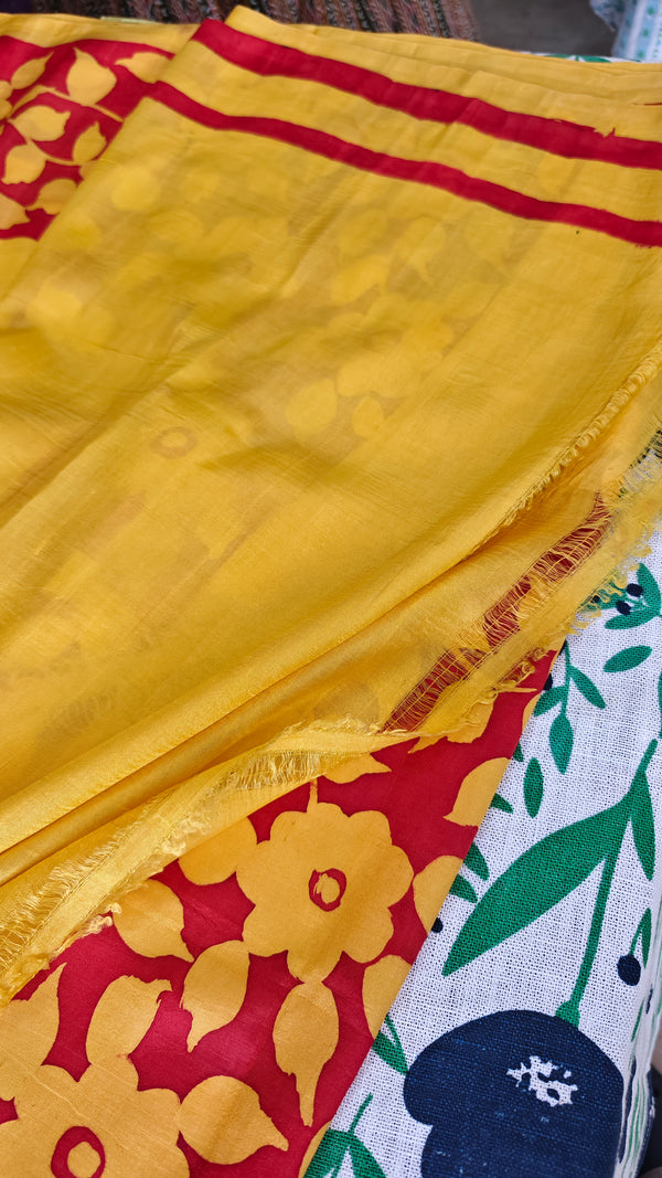 Yellow and Red Painted Tussar Silk Saree