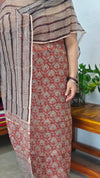 Brick Red, Beige and Black Block Printed Kota Doria Suit - GD331