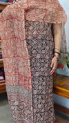 Black and Brick Red Block Printed Kota Doria Suit - GD331