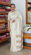 Off White Tussar Silk Saree with Cutwork Borders