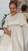 Off White Tussar Silk Saree with Cutwork Borders
