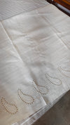 Off White Tussar Silk Saree with Cutwork Borders