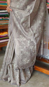 Taupe Shade Tissue Linen Saree with Embroidery - 4J12