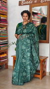 Dark Green Tissue Linen Saree with Embroidery - 4J12
