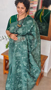 Dark Green Tissue Linen Saree with Embroidery - 4J12