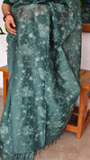 Dark Green Tissue Linen Saree with Embroidery - 4J12