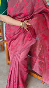 Maroon Tissue Linen Saree with Embroidery - 4J12