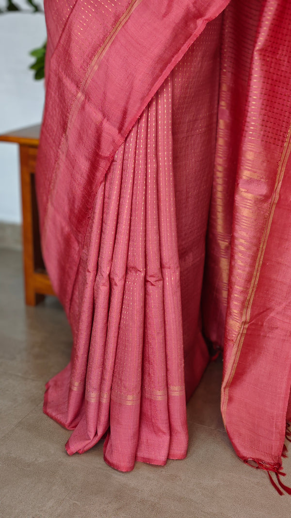 Blush Pink Zari Woven Raw Silk Saree - SRW6 - 11