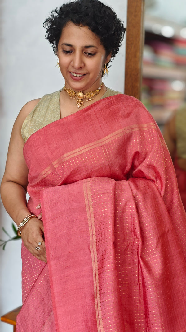 Blush Pink Zari Woven Raw Silk Saree - SRW6 - 11