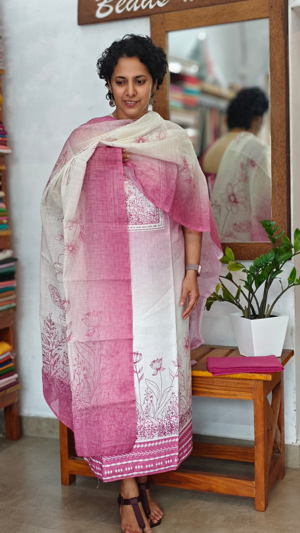 Cream and Lilac Printed Linen Suit