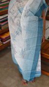 Cream and Blue Printed Linen Suit