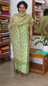 Pastel Green Block Printed Chanderi Suit with Kota Doria Dupatta