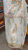 Off White Block Printed Cotton Suit with Kota Doria Dupatta