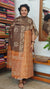 Mustard and brown Batik Printed Slub Cotton Suit - S