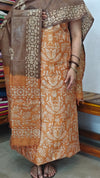 Mustard and Brown Batik Printed Slub Cotton Suit - E