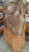 Mustard and Brown Batik Printed Slub Cotton Suit - E