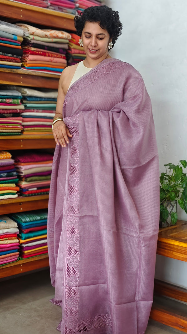 Lilac Lavender Net Kota Saree with Cutwork - 409M