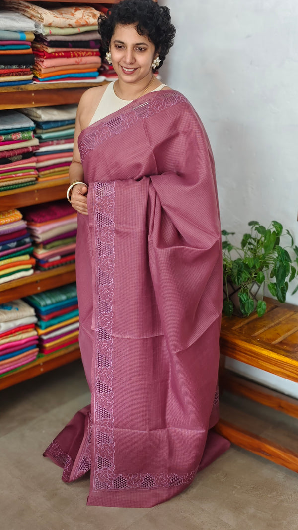 Mauve Net Kota Saree with Cutwork - 409M