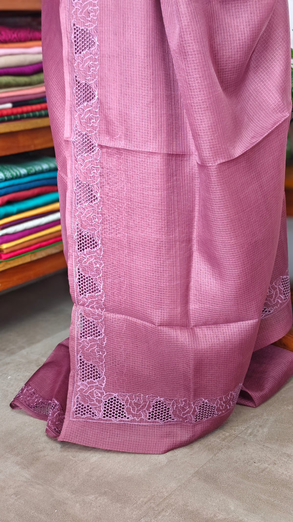 Mauve Net Kota Saree with Cutwork - 409M