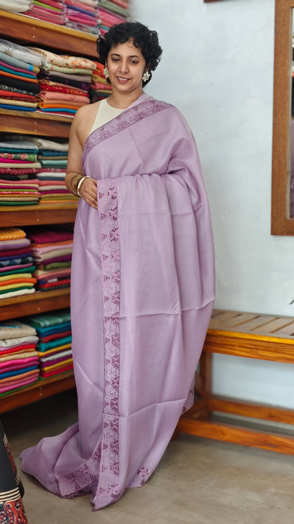 Light Lavender Net Kota Saree with Cutwork - 409M